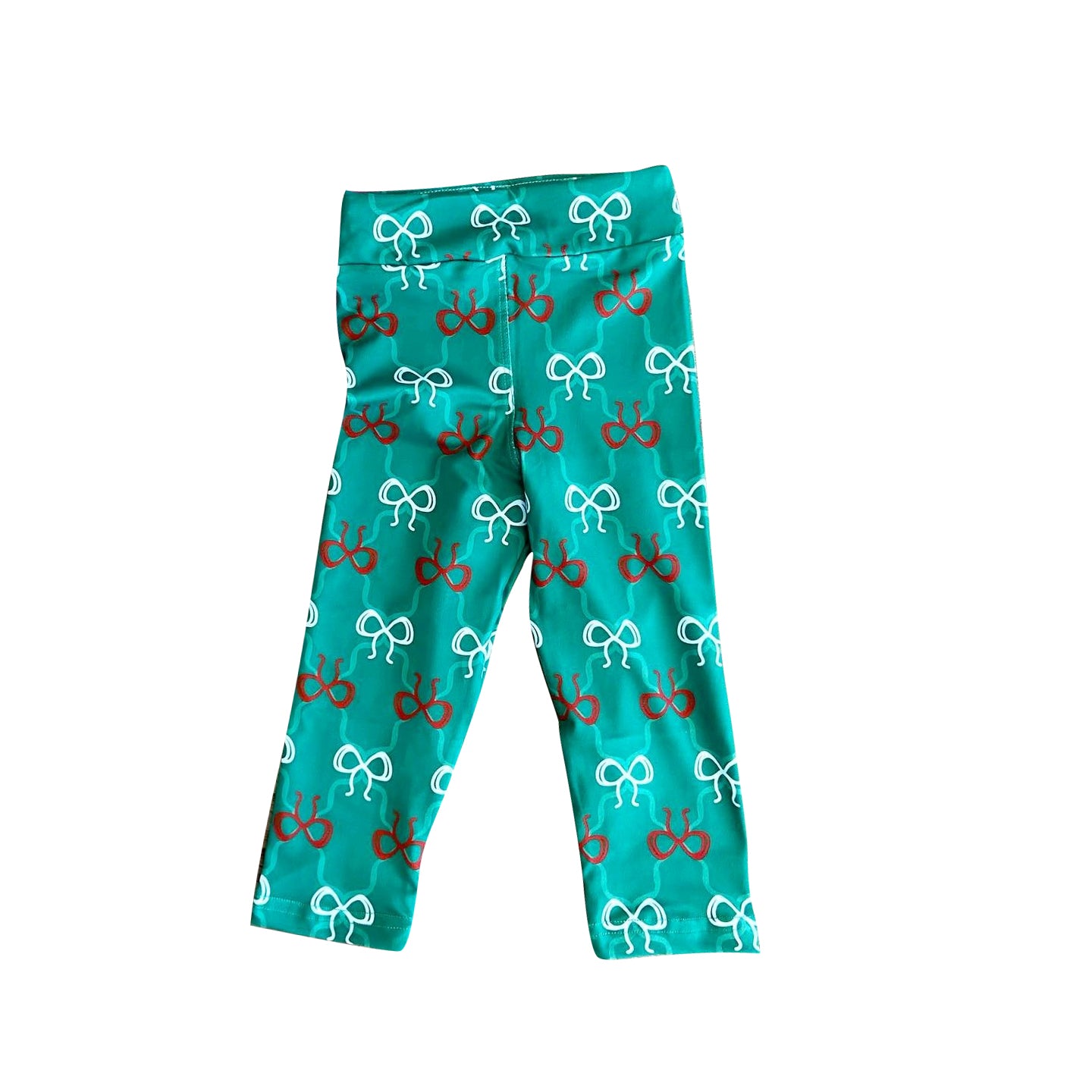 Green red bow kids girls Christmas leggings