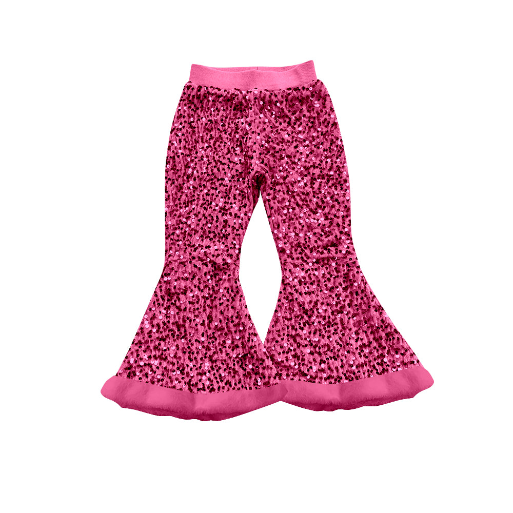 Hot pink sequin lining fur bottoms baby girls pants