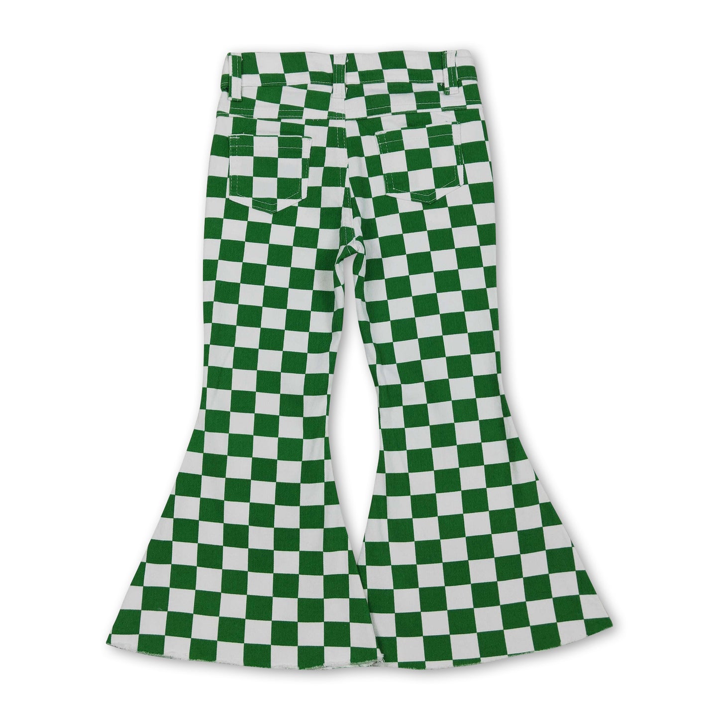 Green plaid adjustable waistband kids girls jeans