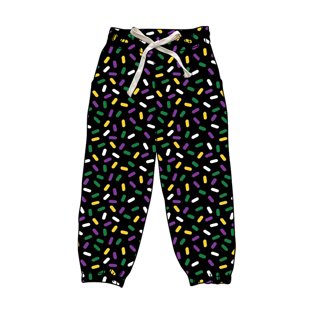 Purple yellow green ice cream sprinkle women Mardi Gras pants