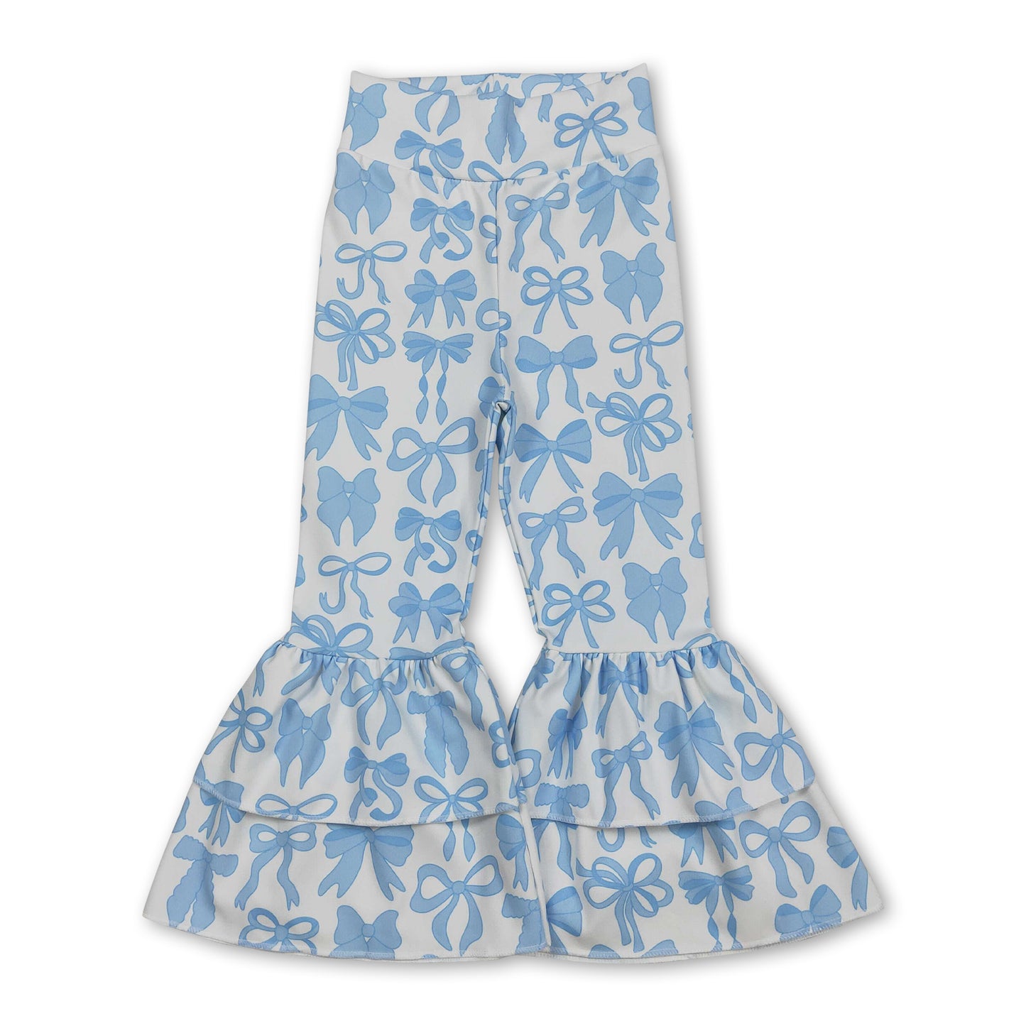 blue bow kids girls ruffle bell bottom active pants