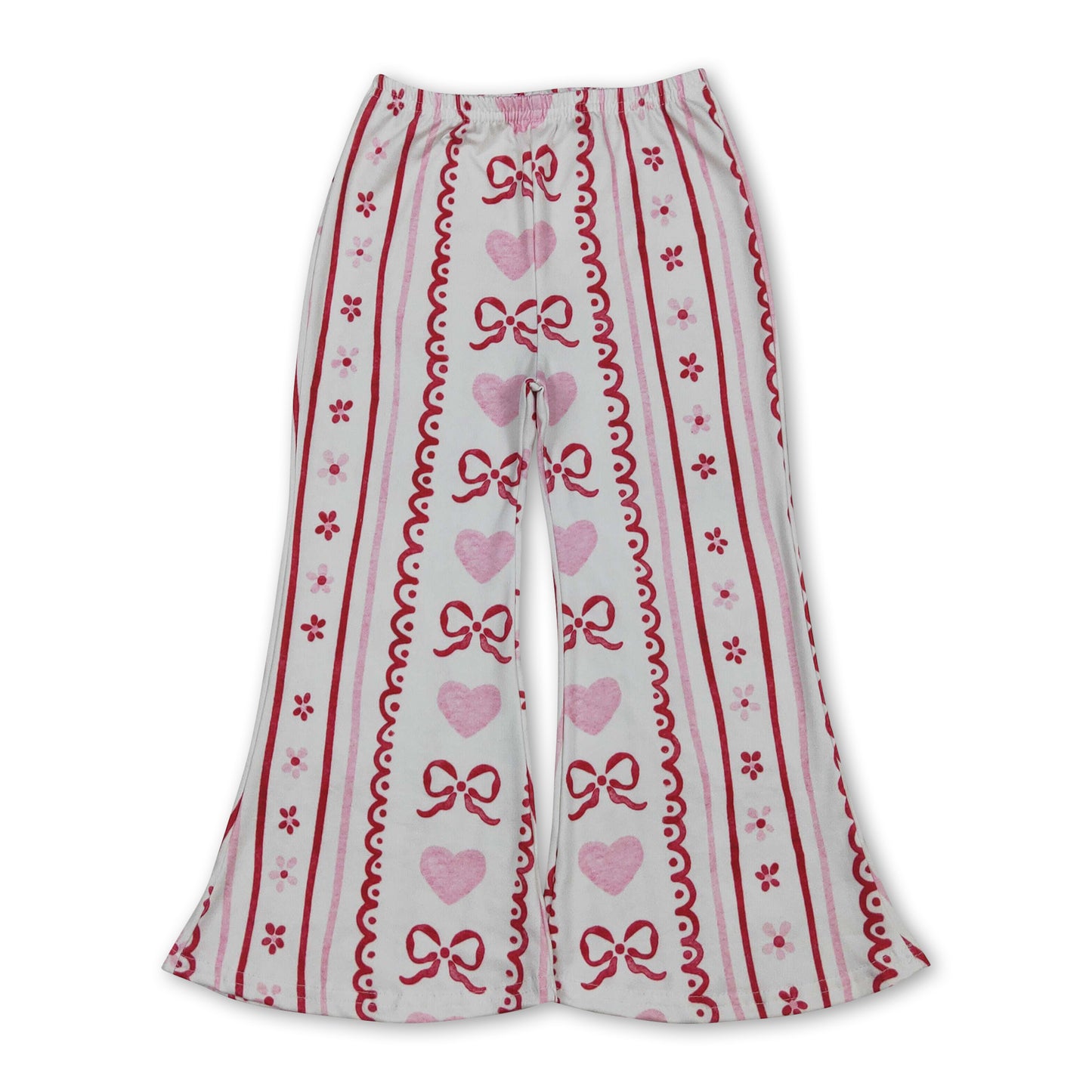 pink bows heart baby kids elastic waist pants