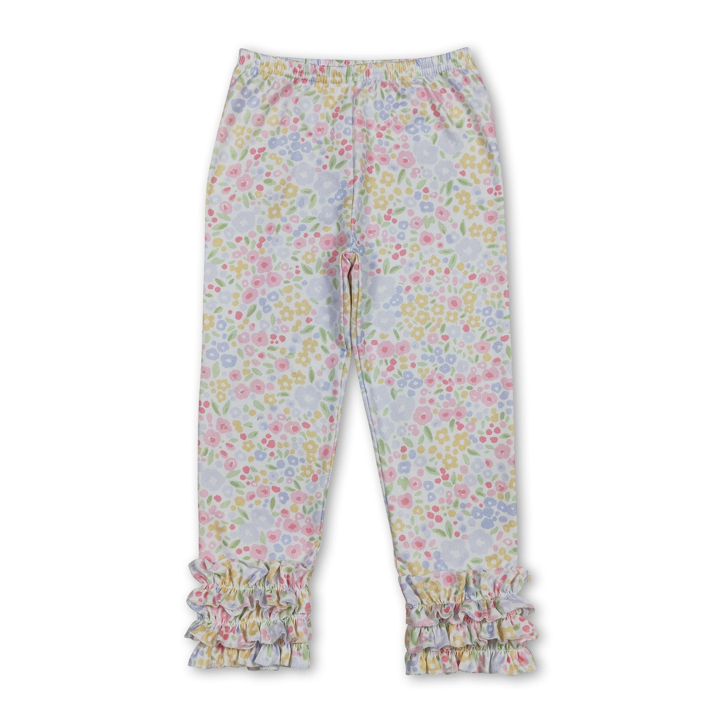 Pink yellow floral kids girls icing ruffle pants