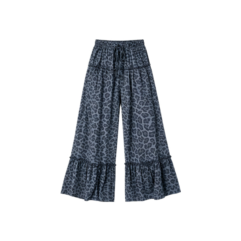 Black leopard patchwork kids girls fall pants