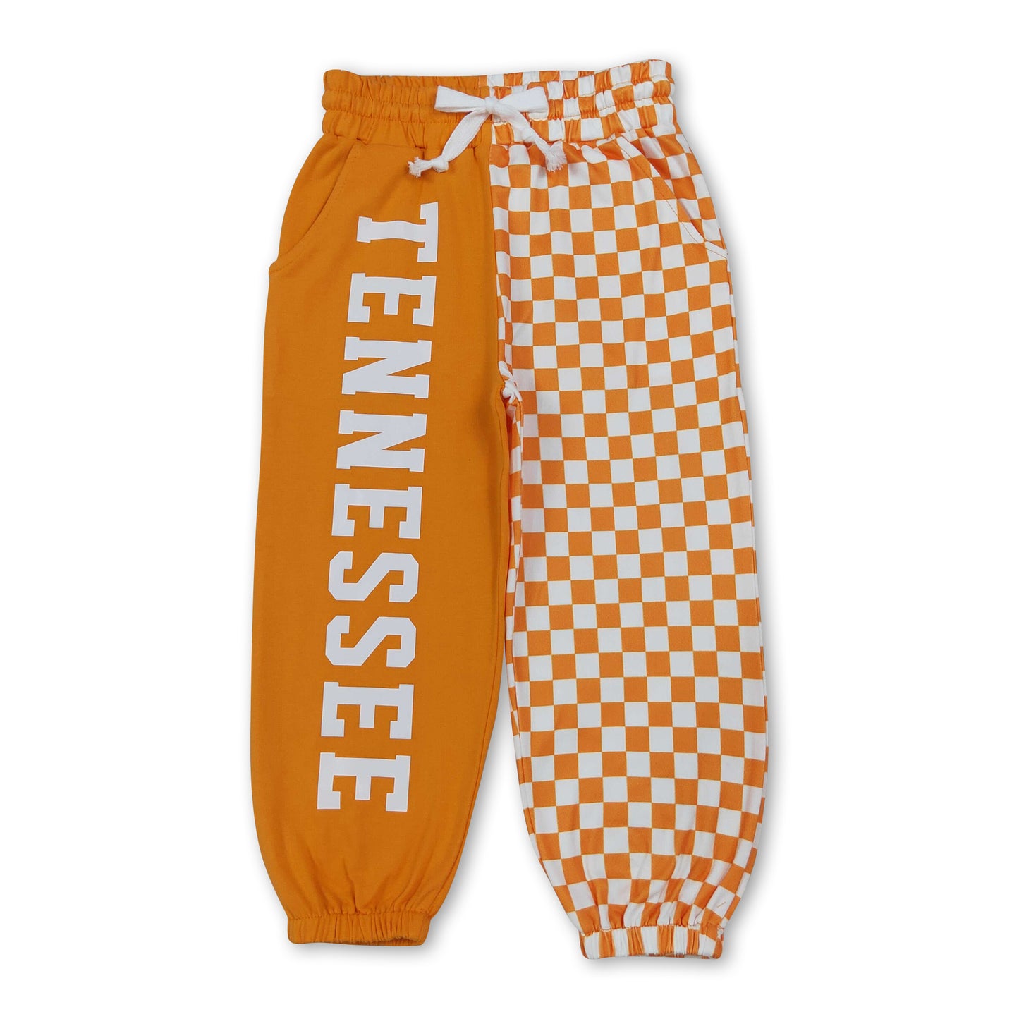 Orange T plaid patchwork kids boys team pants