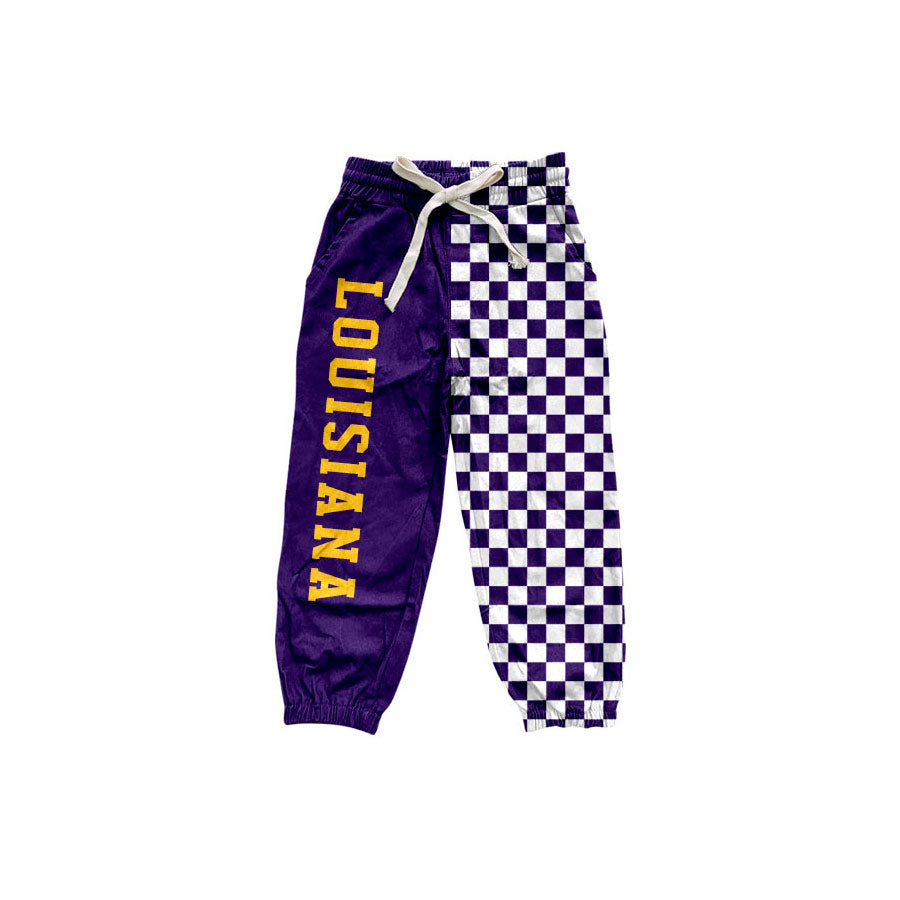Purple plaid patchwork kids boys team pants