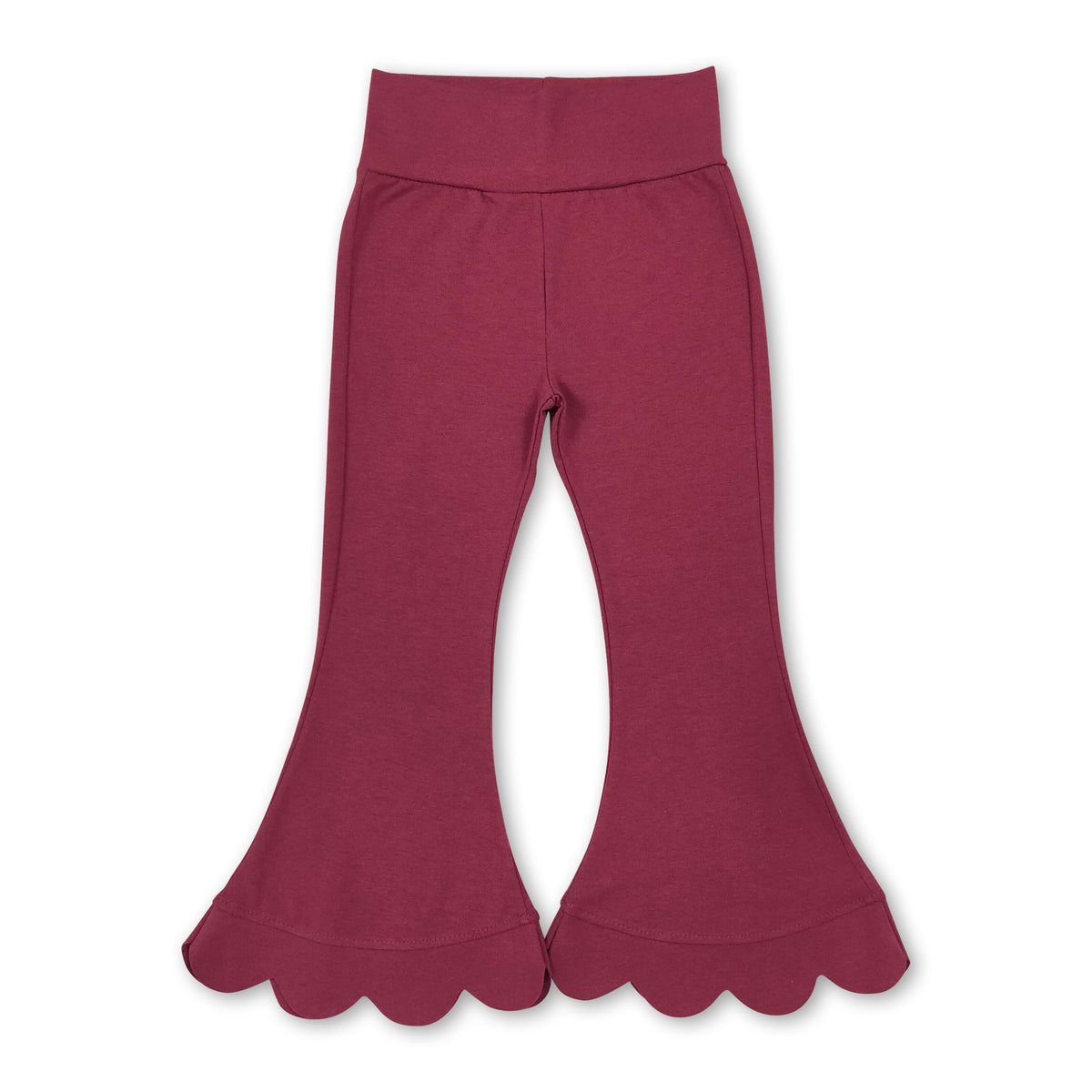 High waist rose red cotton scallop kids girls flare pants