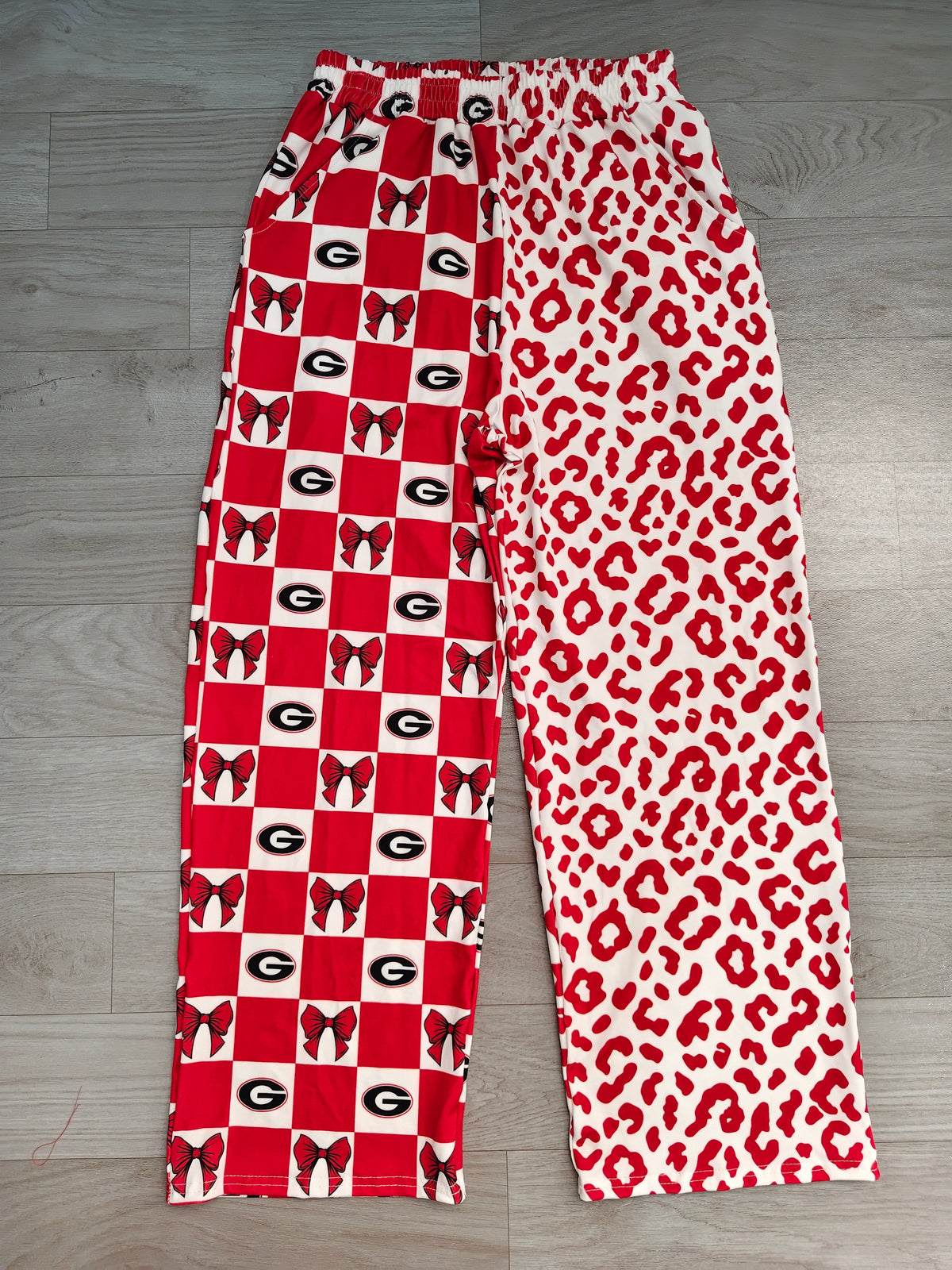 G red bow plaid leopard adult women team pants