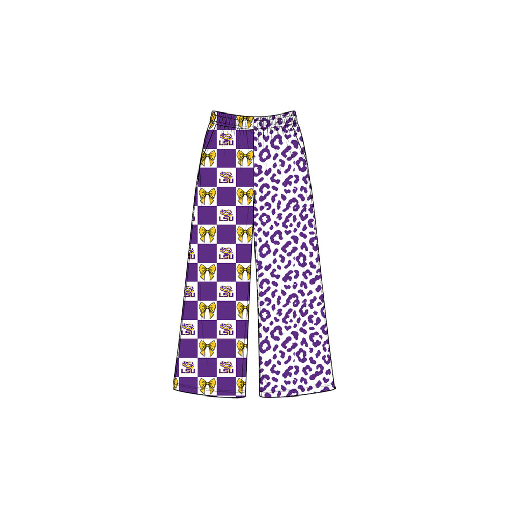 Tiger bow purple plaid leopard kids girls team pants