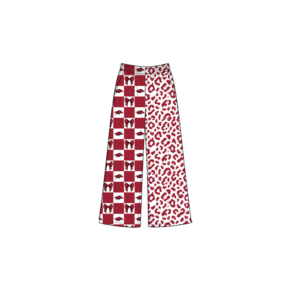 Hogs bow plaid leopard kids girls team pants