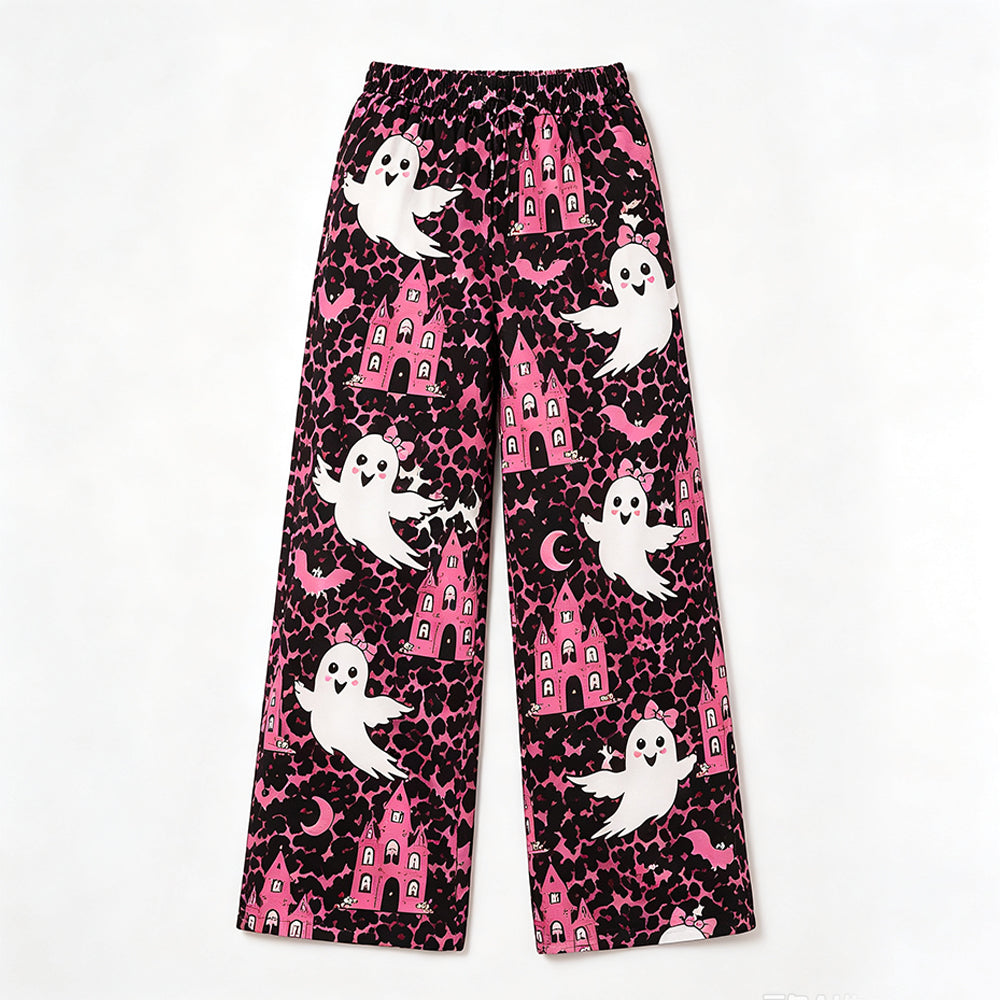 Leopard pink ghost bat adult women Halloween pants