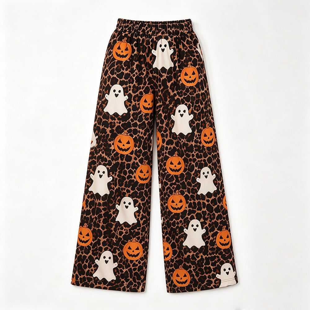 Leopard ghost pumpkin adult women Halloween pants