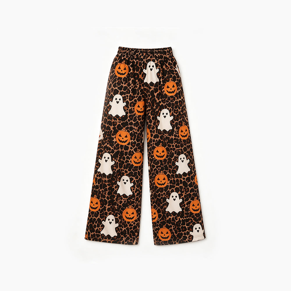 Leopard ghost pumpkin kids girls Halloween pants