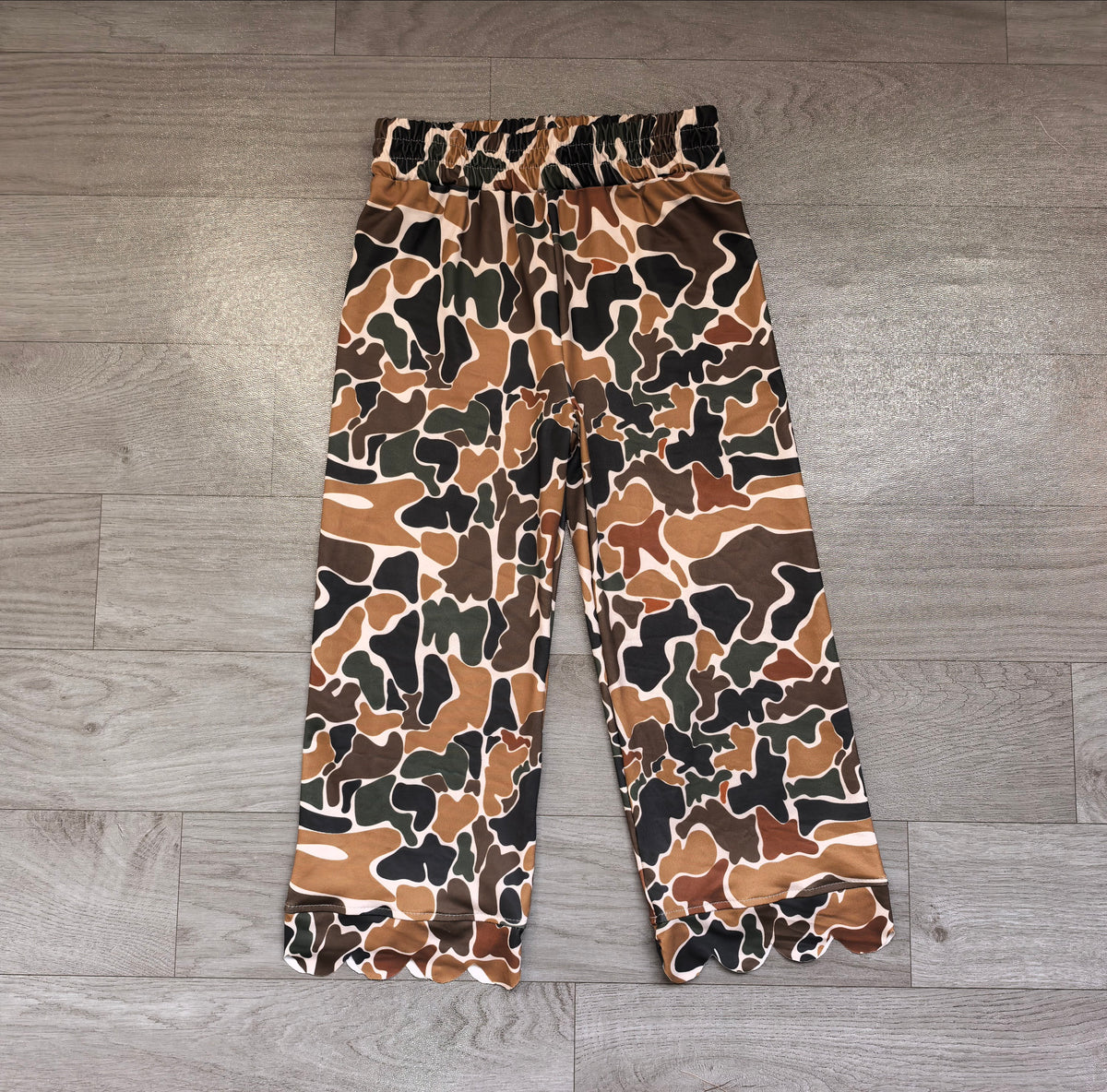 Brown camo scallop kids girls fall pants