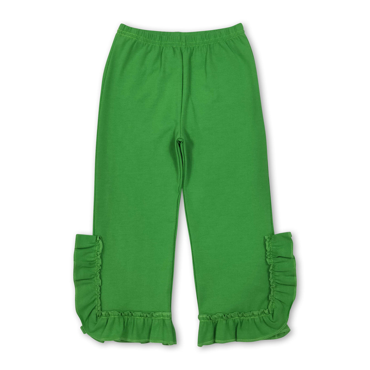 Green ruffle cotton kids girls pants