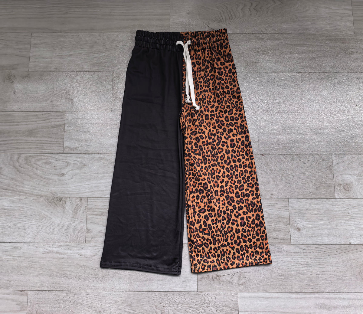 Black leopard pockets kids girls pants