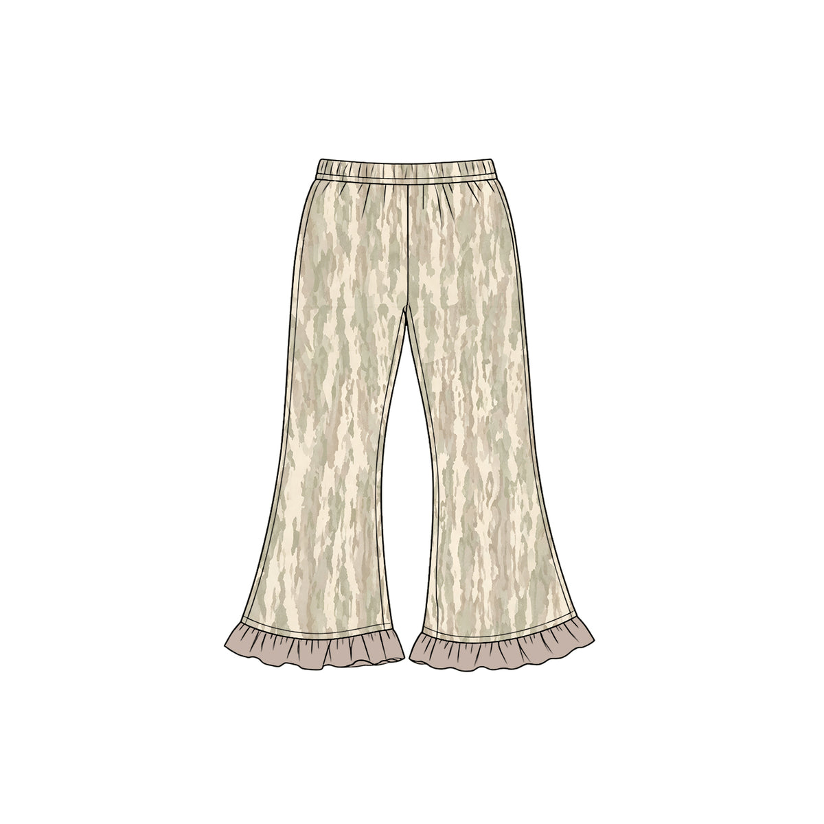 Camo ruffle kids girls hunting flare pants