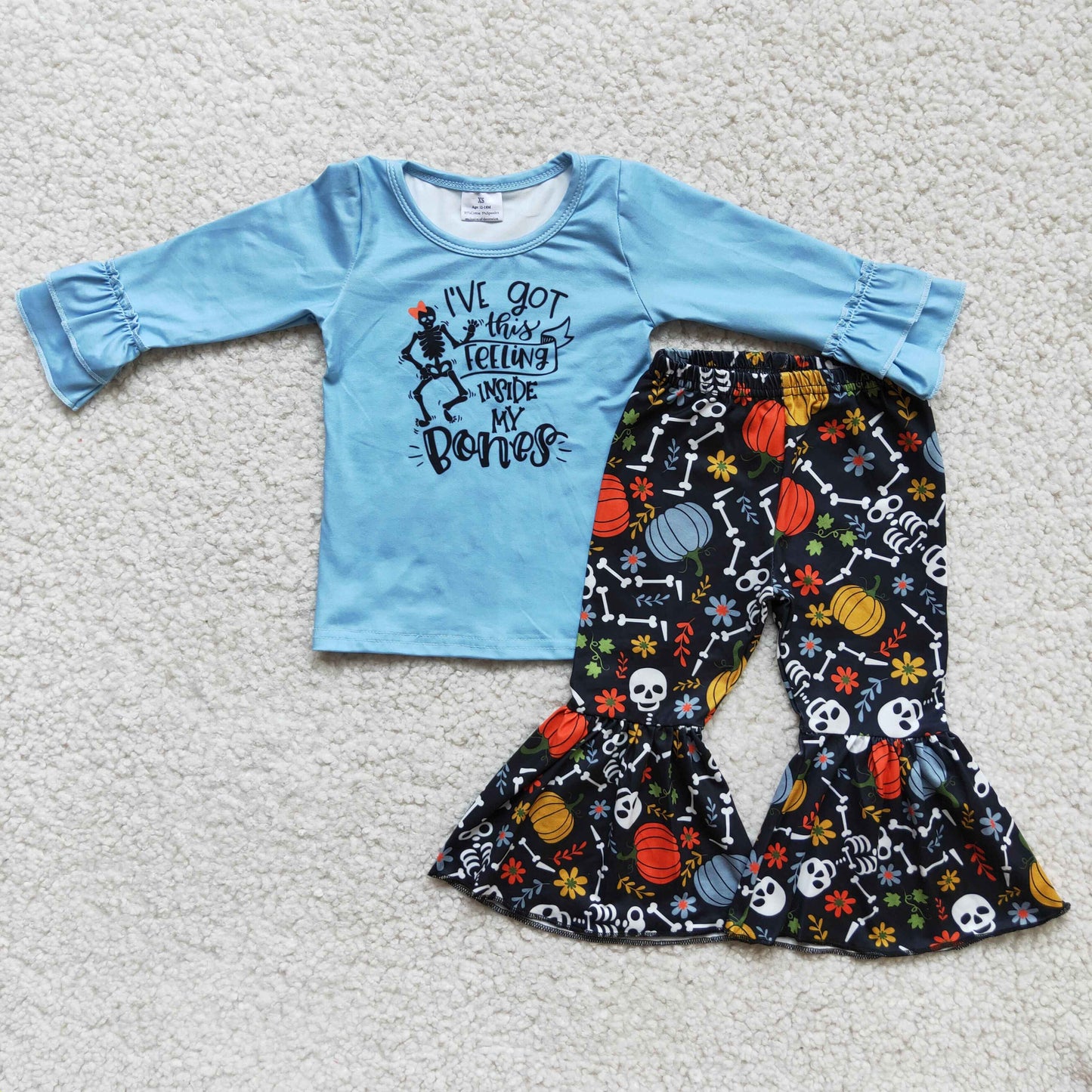 Screen print pumpkin bell bottom pants halloween outfits