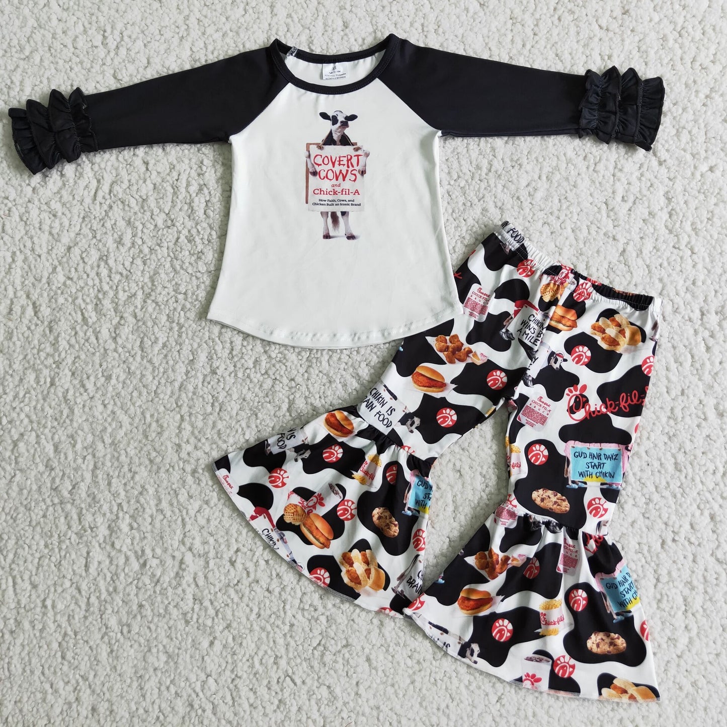 Long sleeve cow print fries fall winter outfits