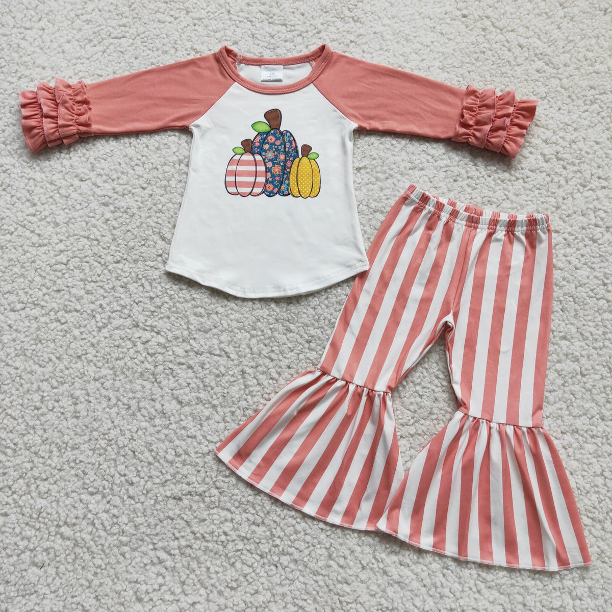 Pumpkin shirt stripe bell bottom pants fall clothing