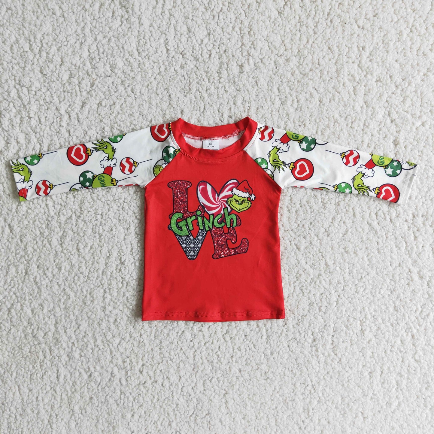 Red green face print long sleeve Christmas boy shirt