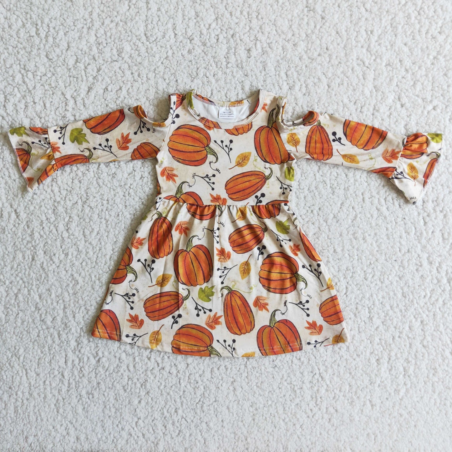 Girl Pumpkin Long Sleeve Dress