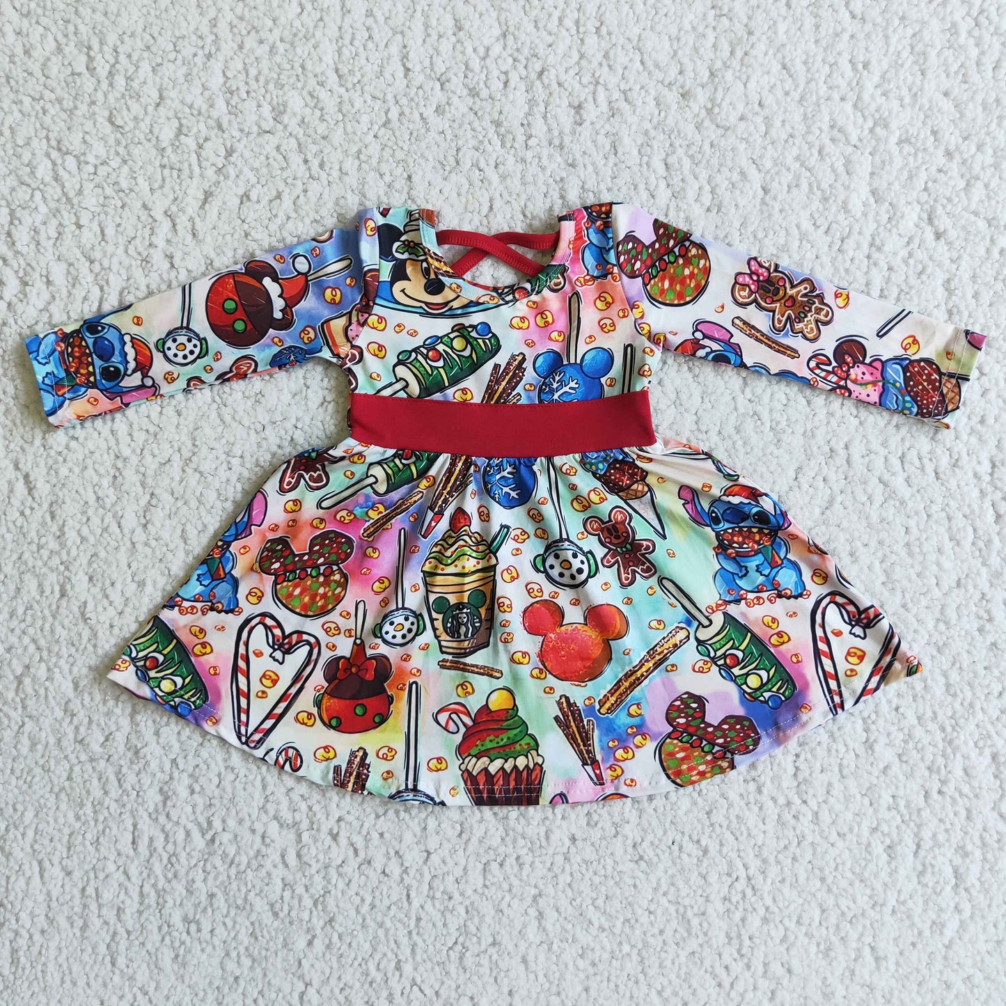 Cute snacks long sleeve girls twirl Christmas dresses