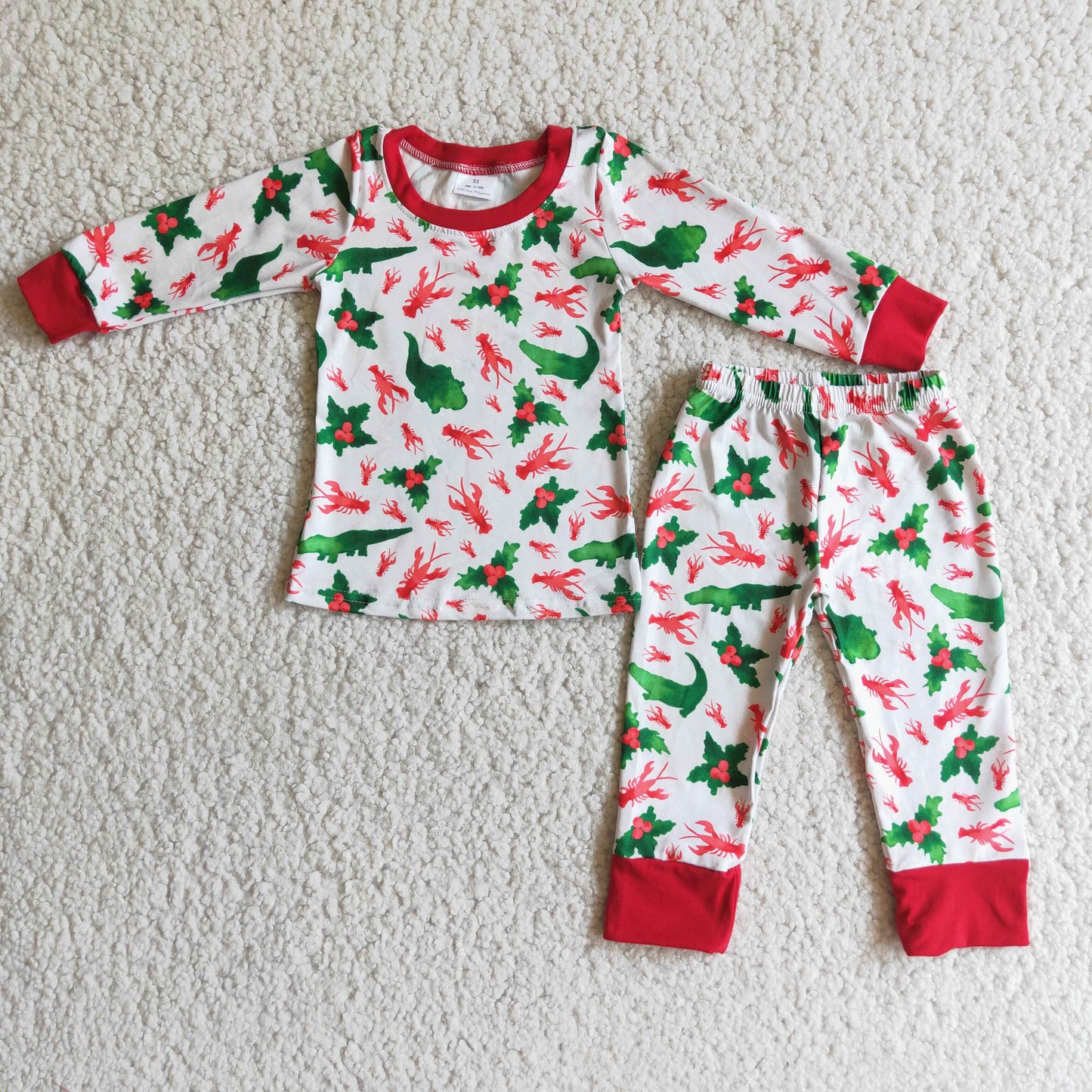 Christmas crocodile crawfish boy pajamas