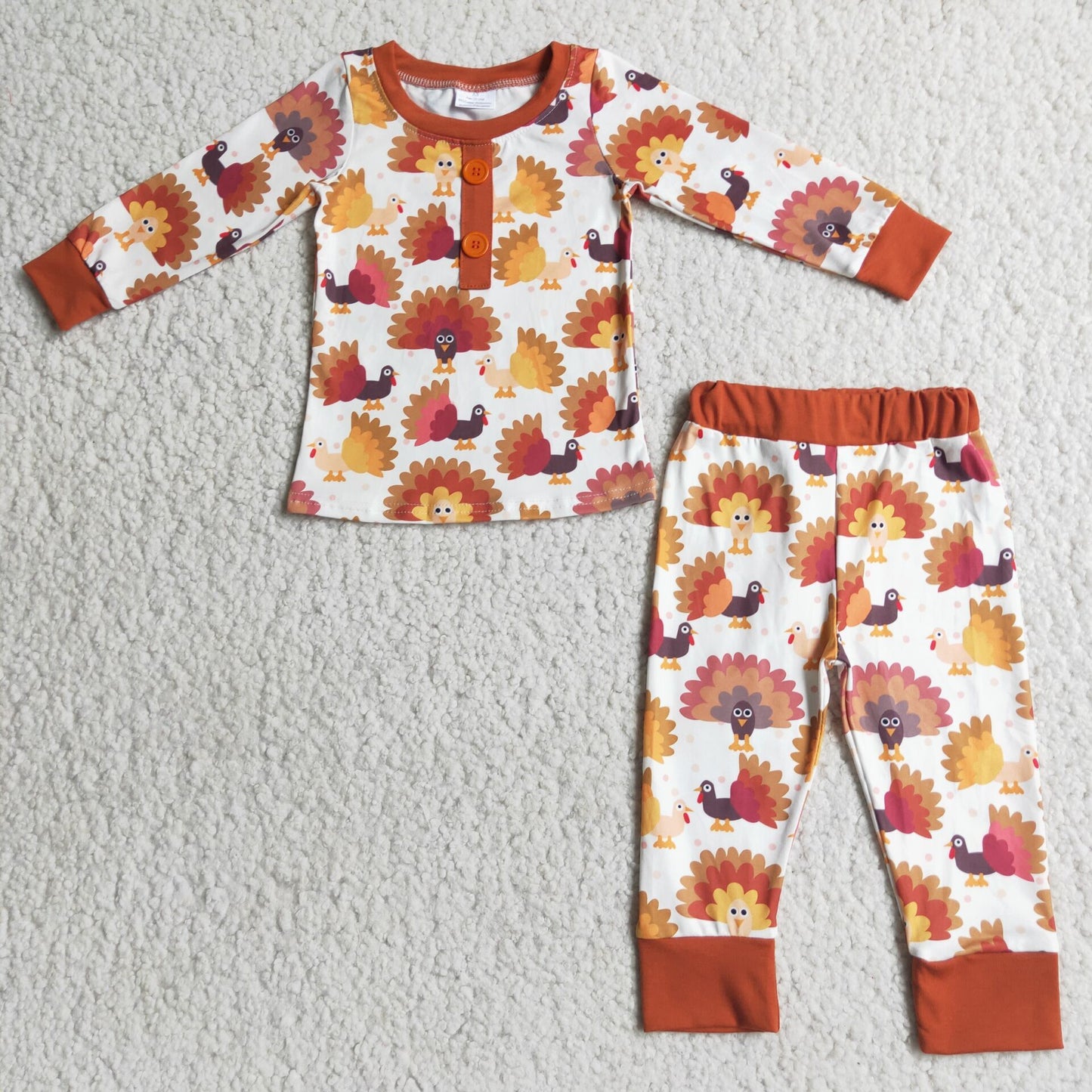 Turkey print long sleeve boy Thanksgiving pajamas