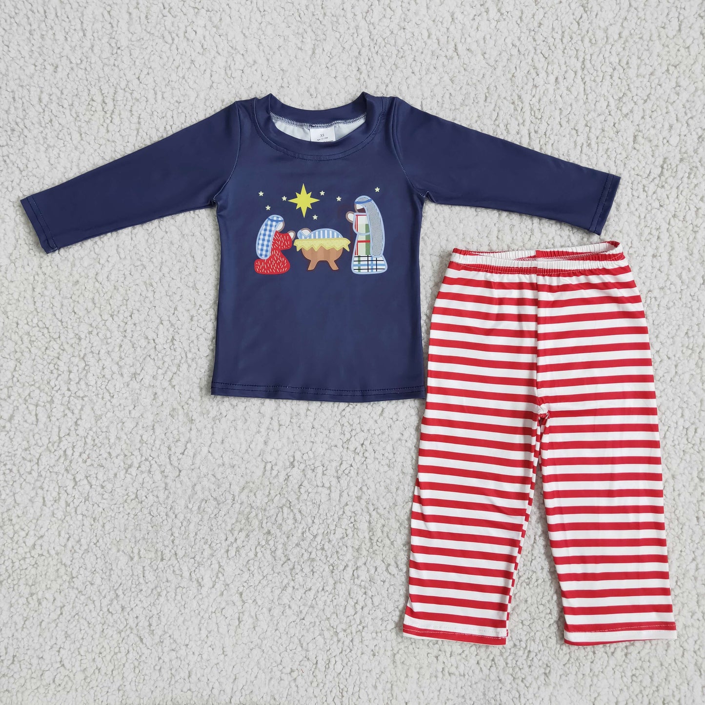 Nativity navy shirt stripe pants boy Christmas outfits