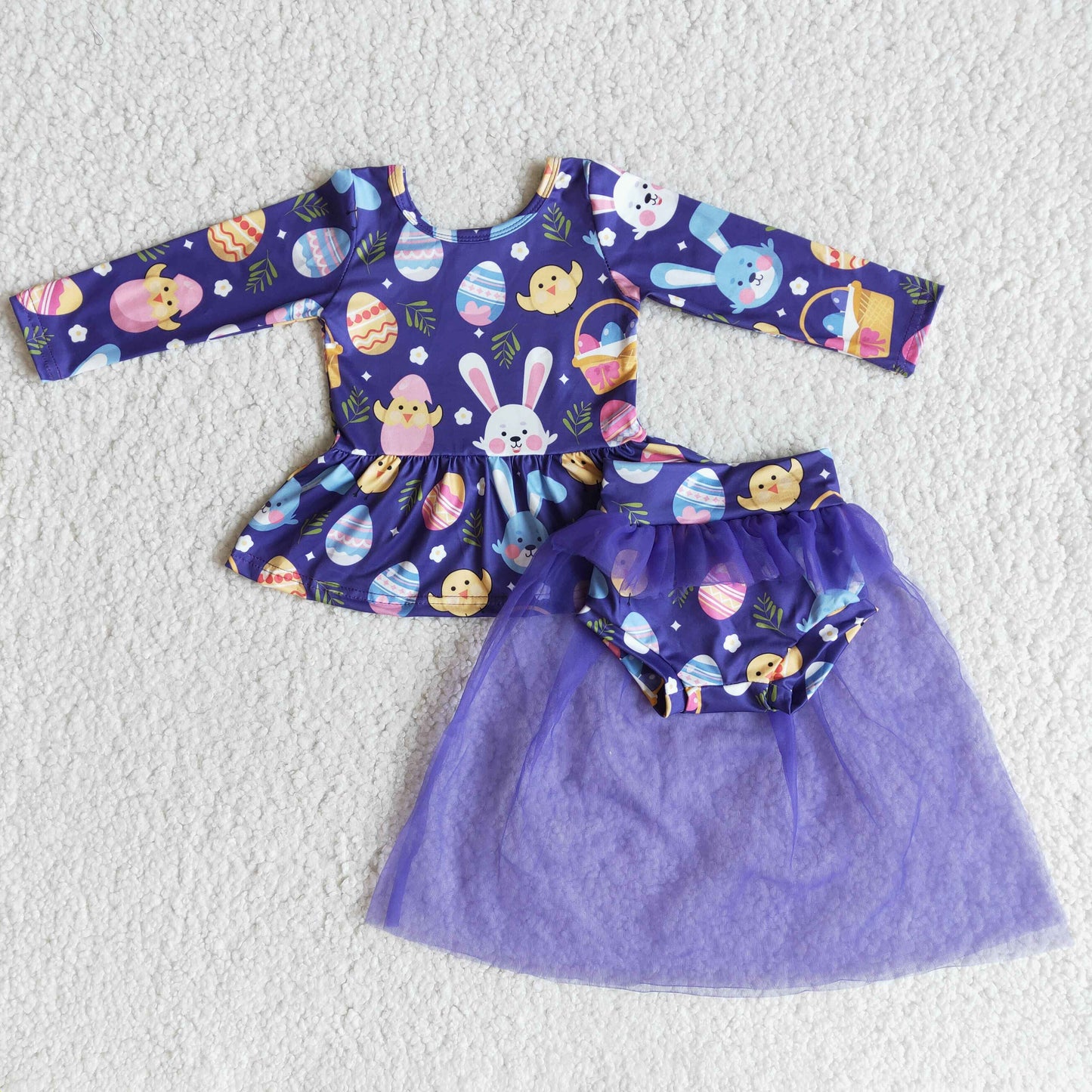 Egg bunny print peplum tulle bummies baby girls easter clothing