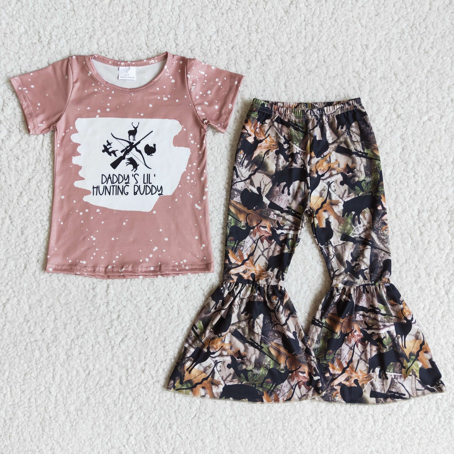 Daddy's lil hunting buddy camo deer bell bottom pants girls clothing set