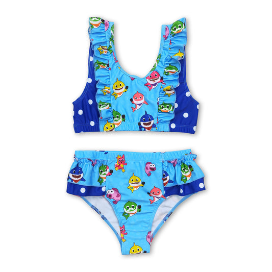 Blue polka dots shark baby girls summer swimsuit