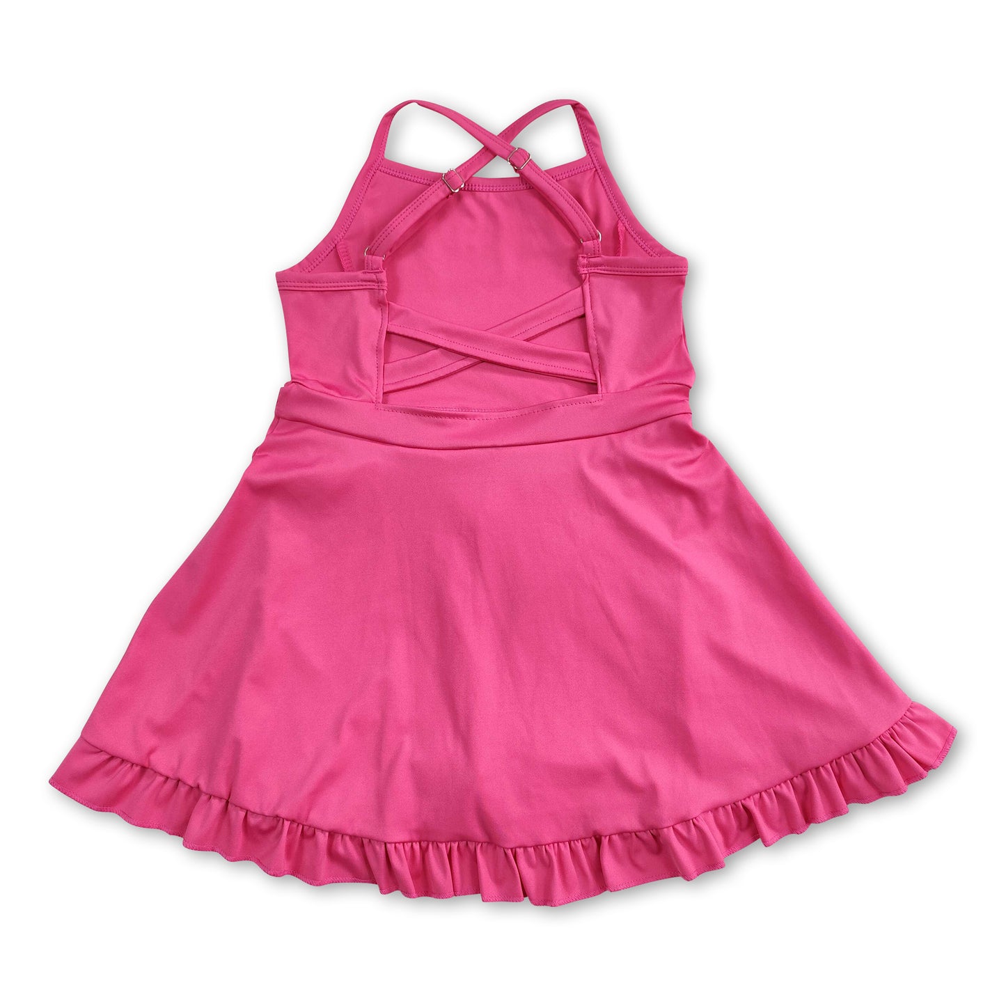 Hot pink straps ruffle baby girls summer active wear athletic dress