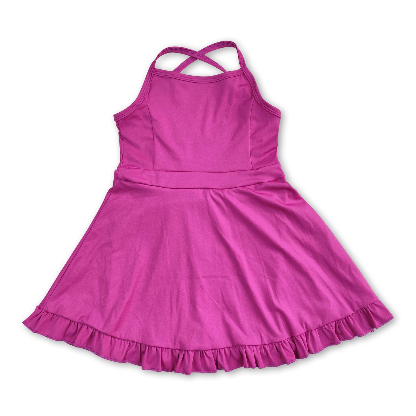 Dark pink straps ruffle baby girls summer active wear athletic dress
