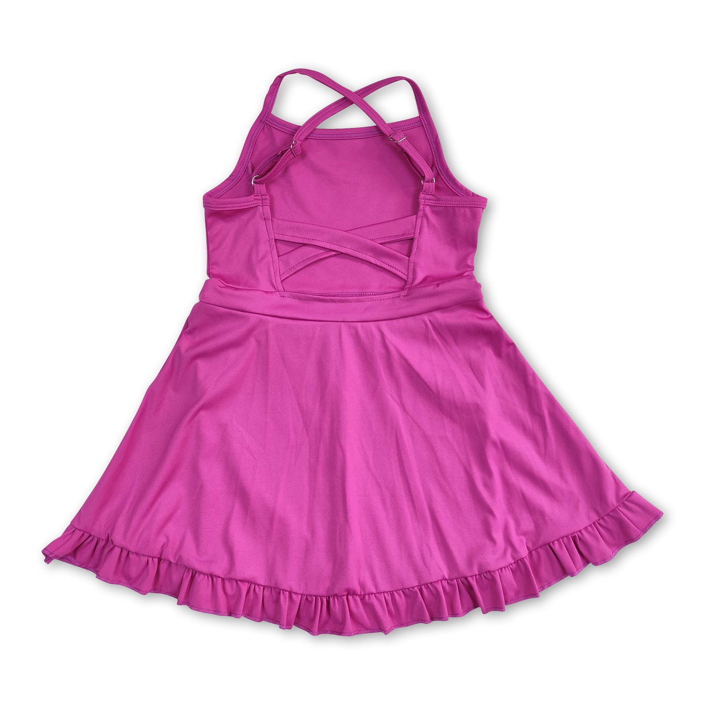 Dark pink straps ruffle baby girls summer active wear athletic dress