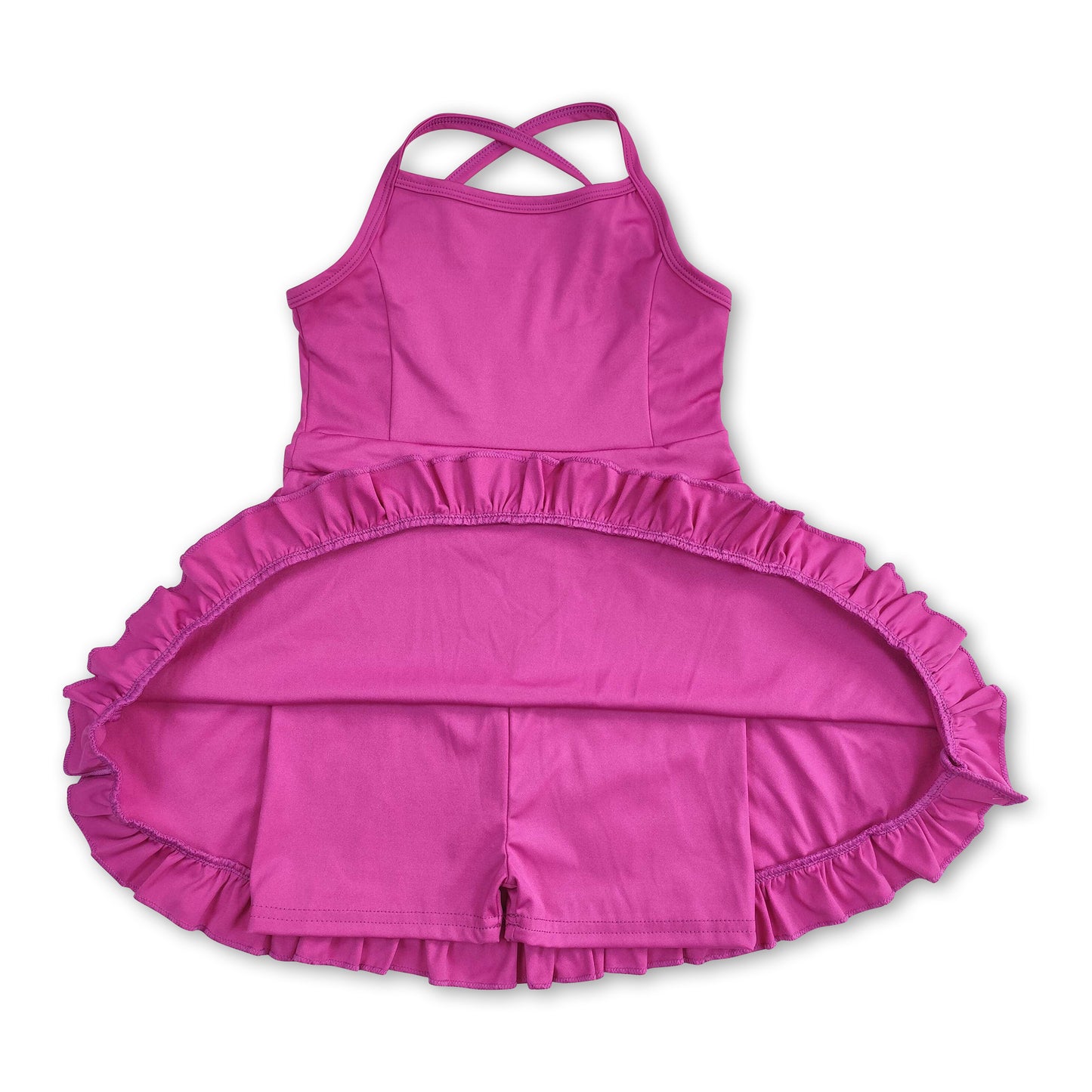Dark pink straps ruffle baby girls summer active wear athletic dress