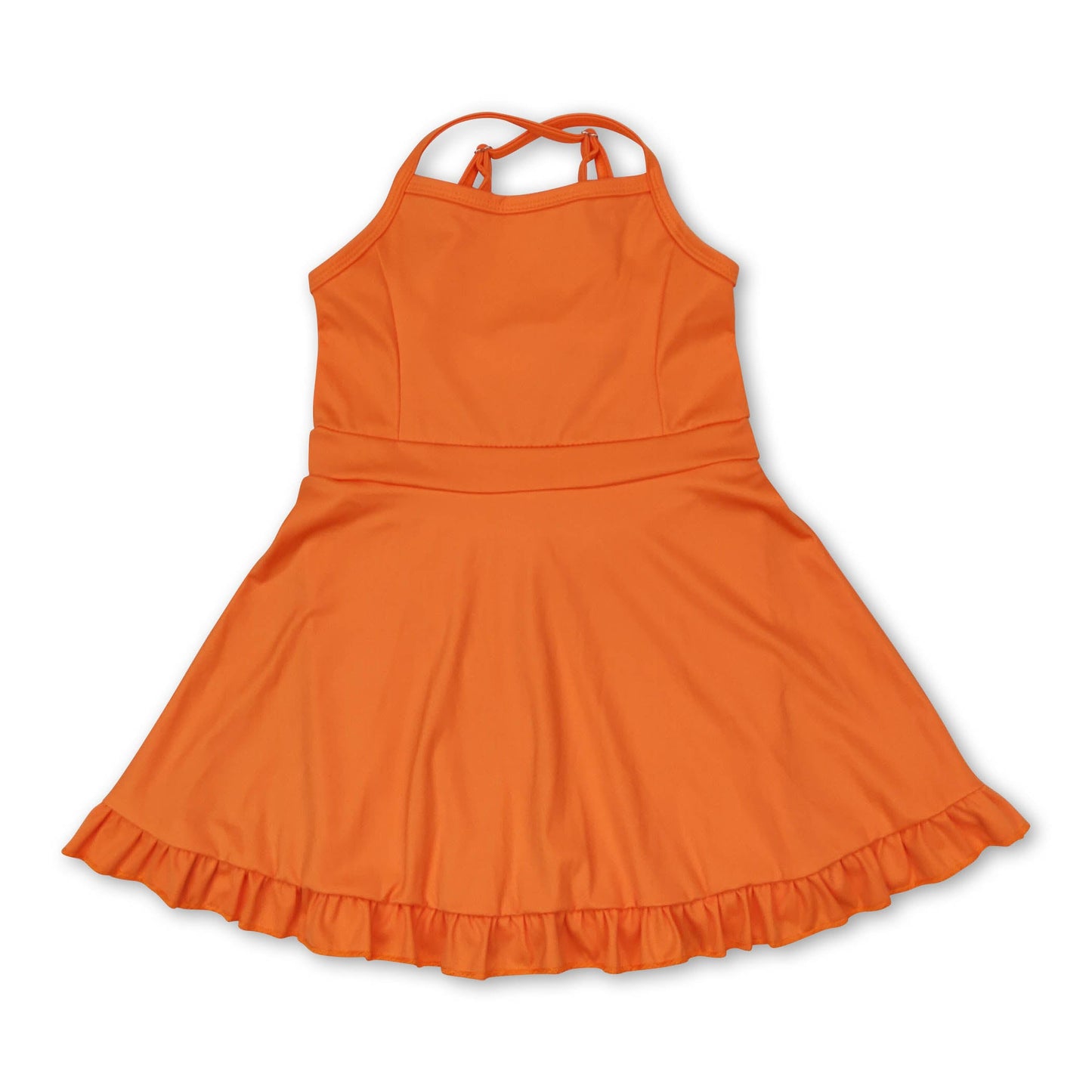 Orange straps ruffle baby girls summer active wear athletic dress
