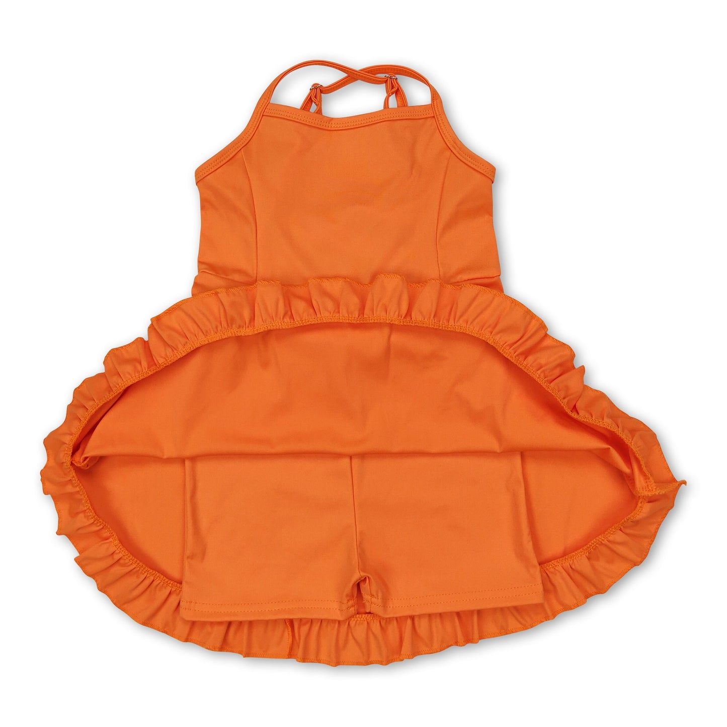 Orange straps ruffle baby girls summer active wear athletic dress