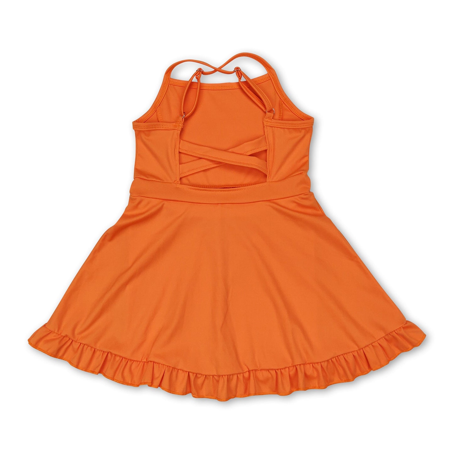 Orange straps ruffle baby girls summer active wear athletic dress