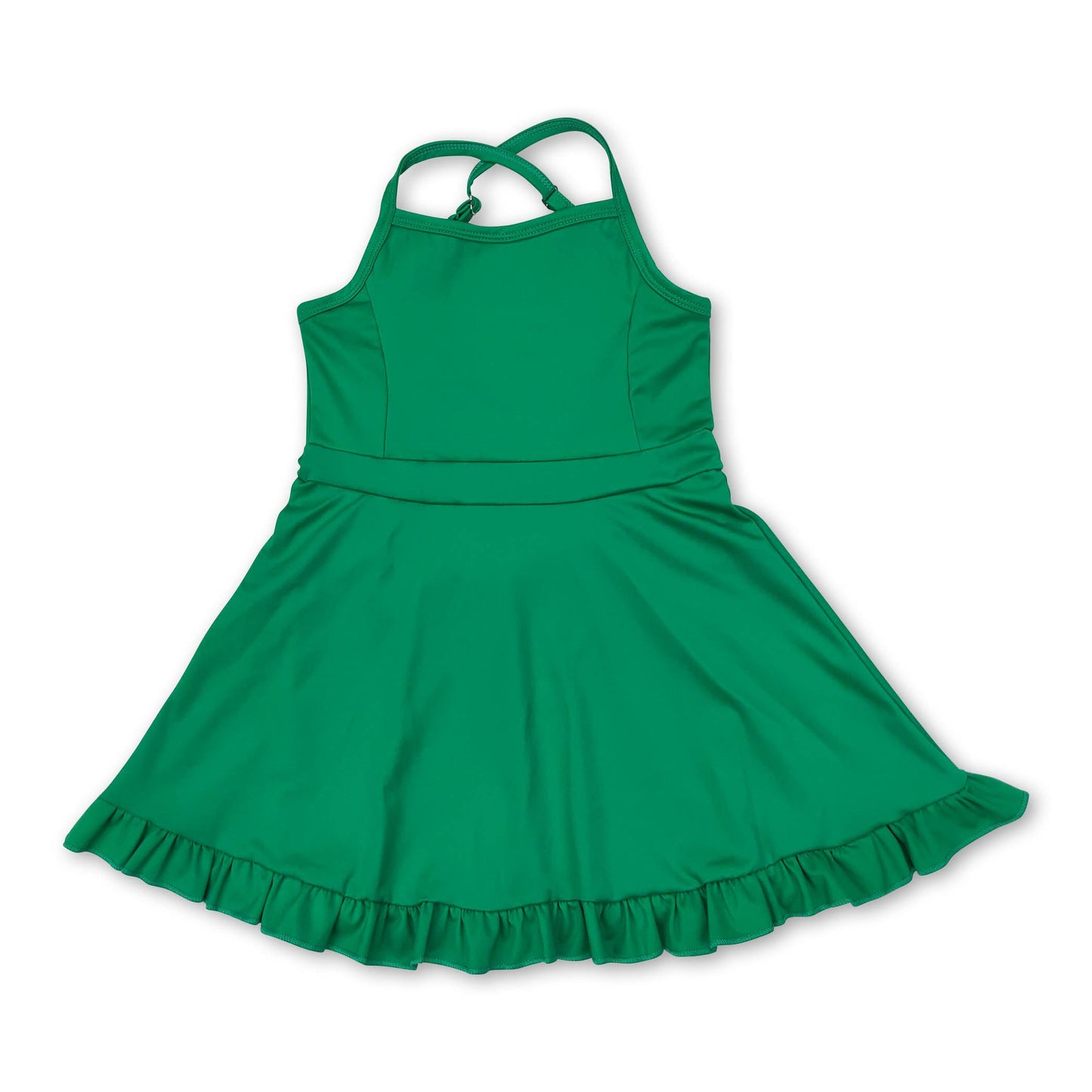 Green straps ruffle baby girls summer active wear athletic dress