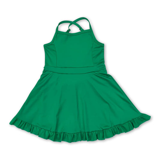 Green straps ruffle baby girls summer active wear athletic dress