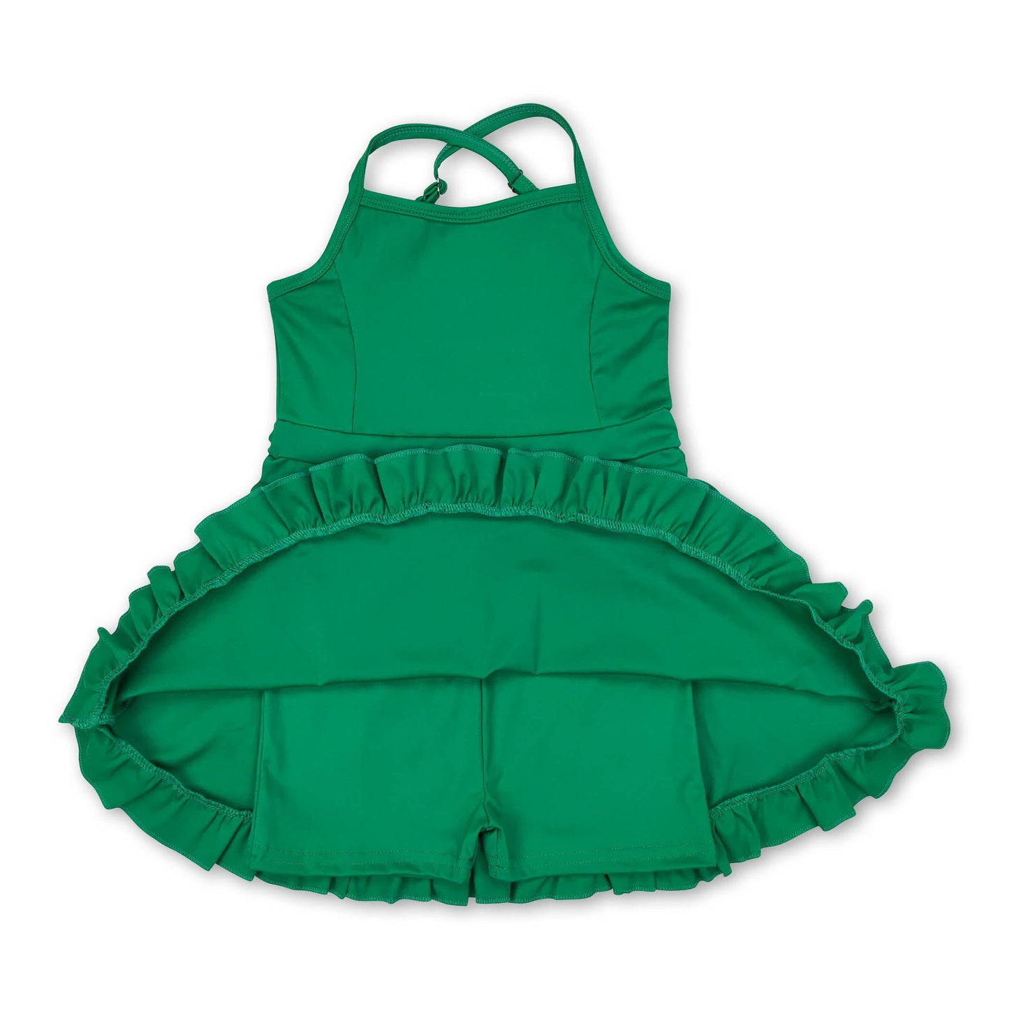 Green straps ruffle baby girls summer active wear athletic dress
