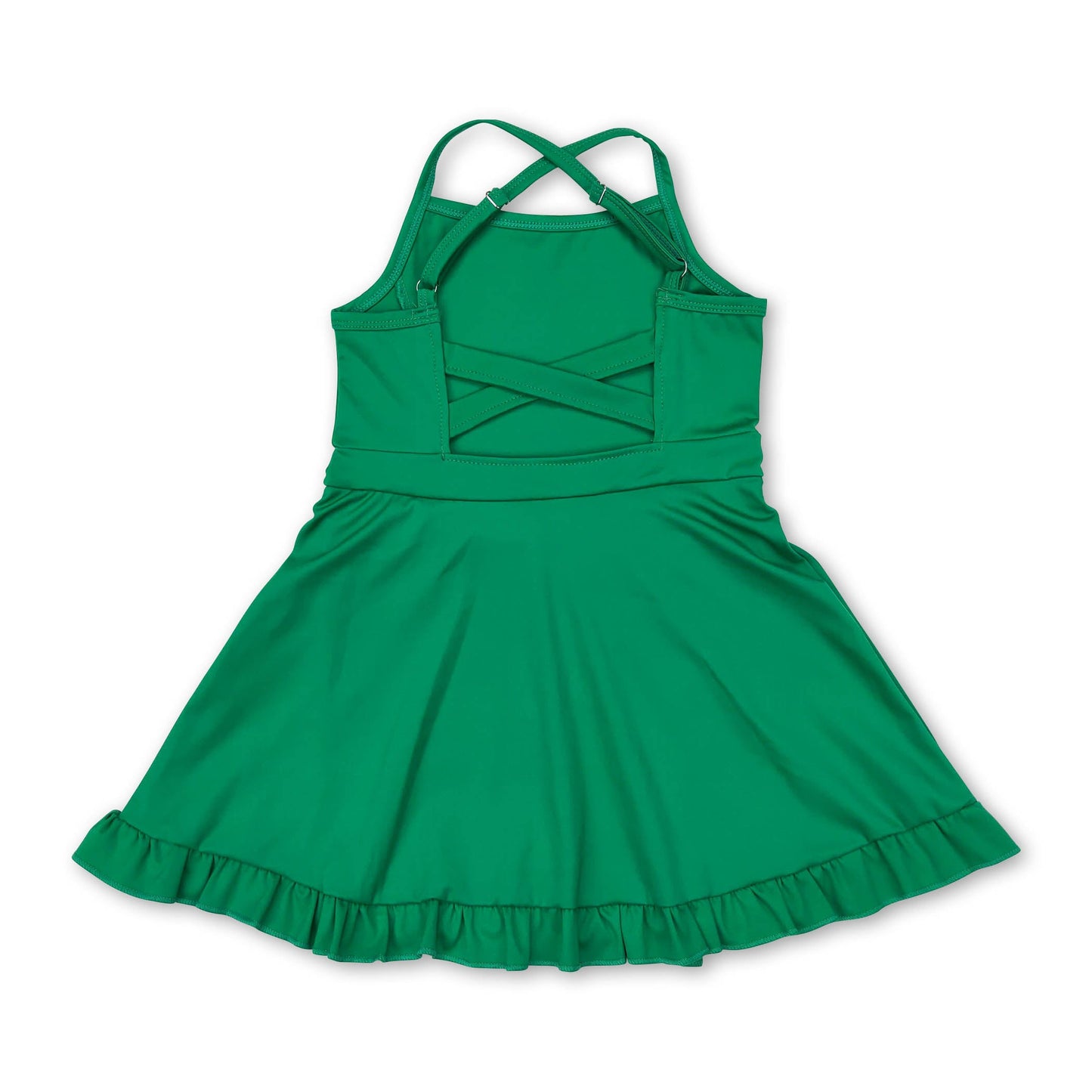 Green straps ruffle baby girls summer active wear athletic dress