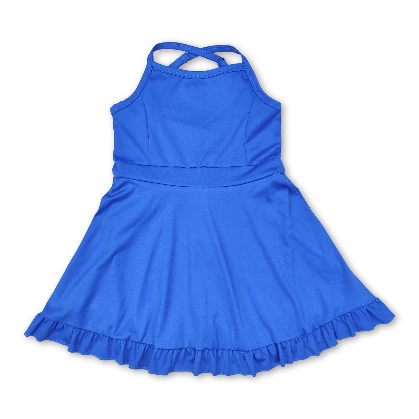 Blue straps ruffle baby girls summer active wear athletic dress ship from US