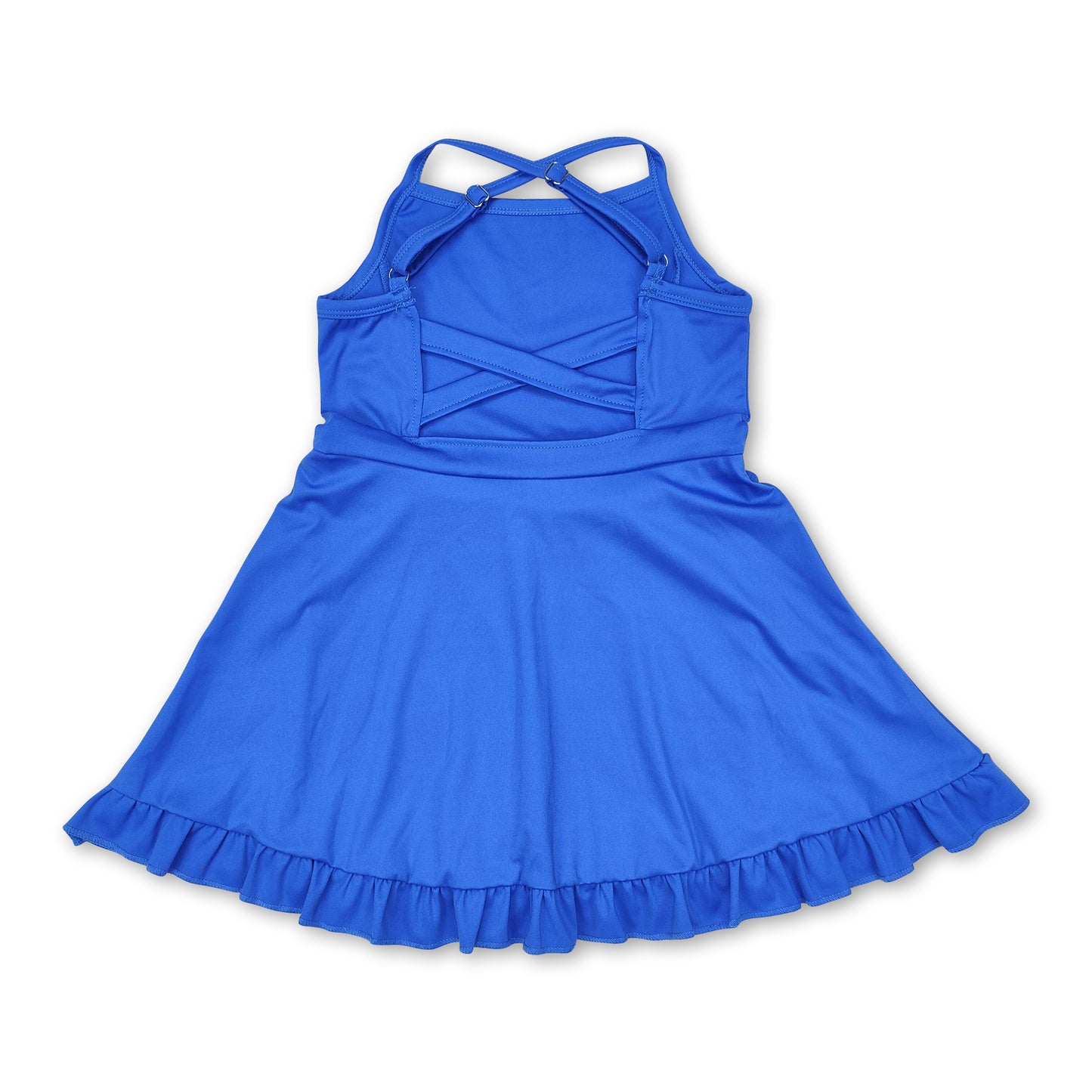 Blue straps ruffle baby girls summer active wear athletic dress ship from US