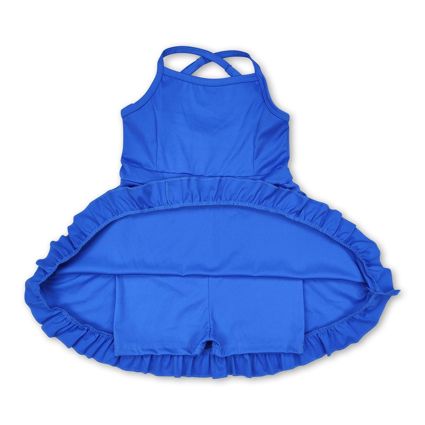 Blue straps ruffle baby girls summer active wear athletic dress ship from US
