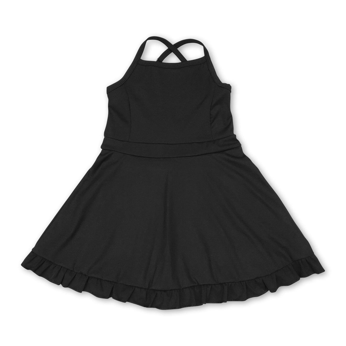 Black straps ruffle baby girls summer active wear athletic dress
