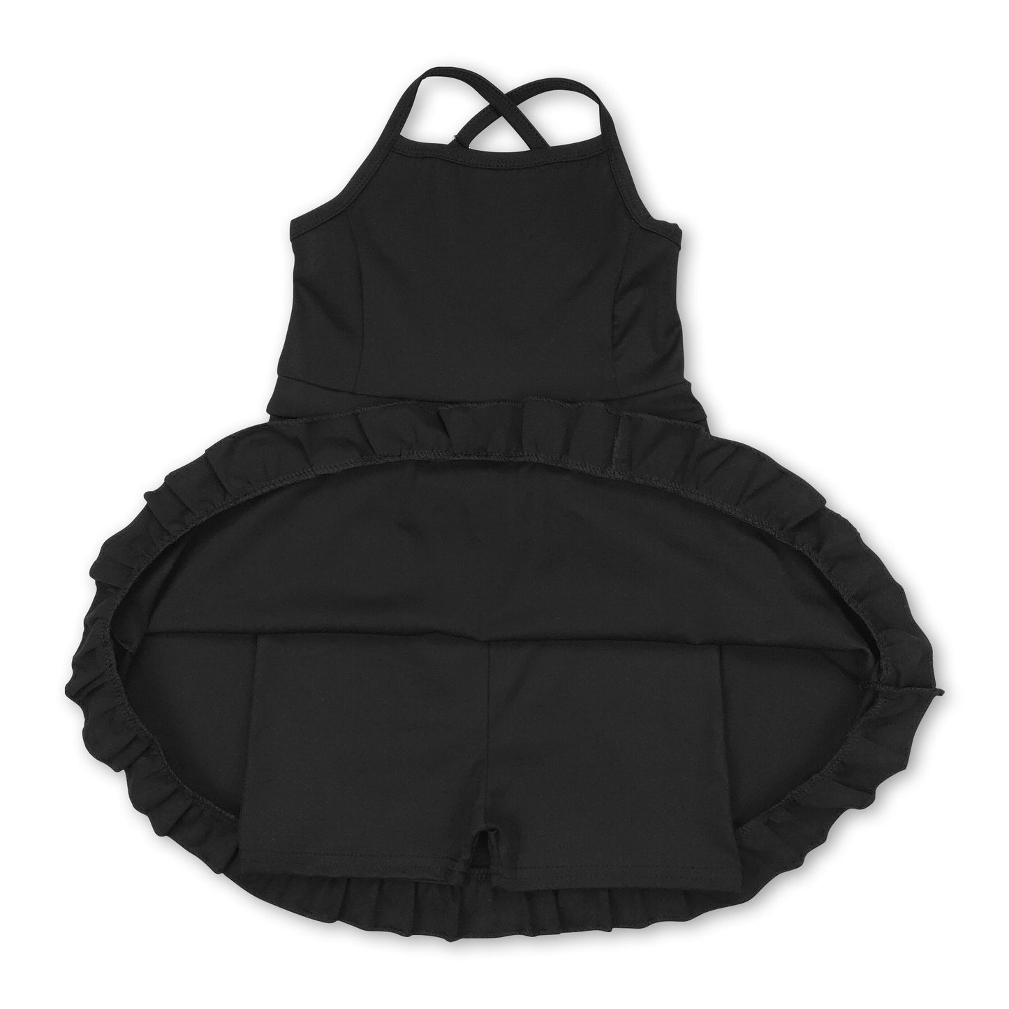Black straps ruffle baby girls summer active wear athletic dress
