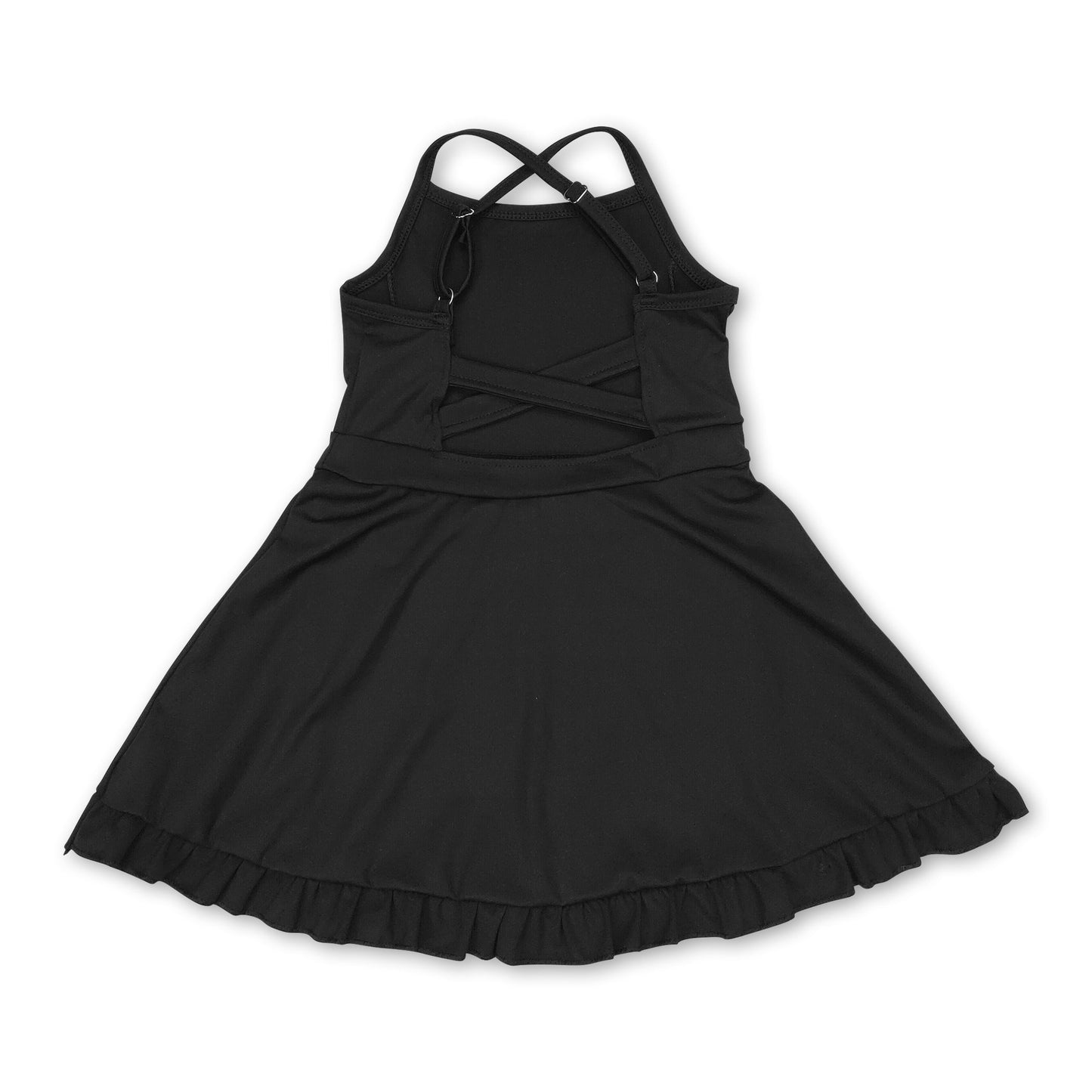 Black straps ruffle baby girls summer active wear athletic dress